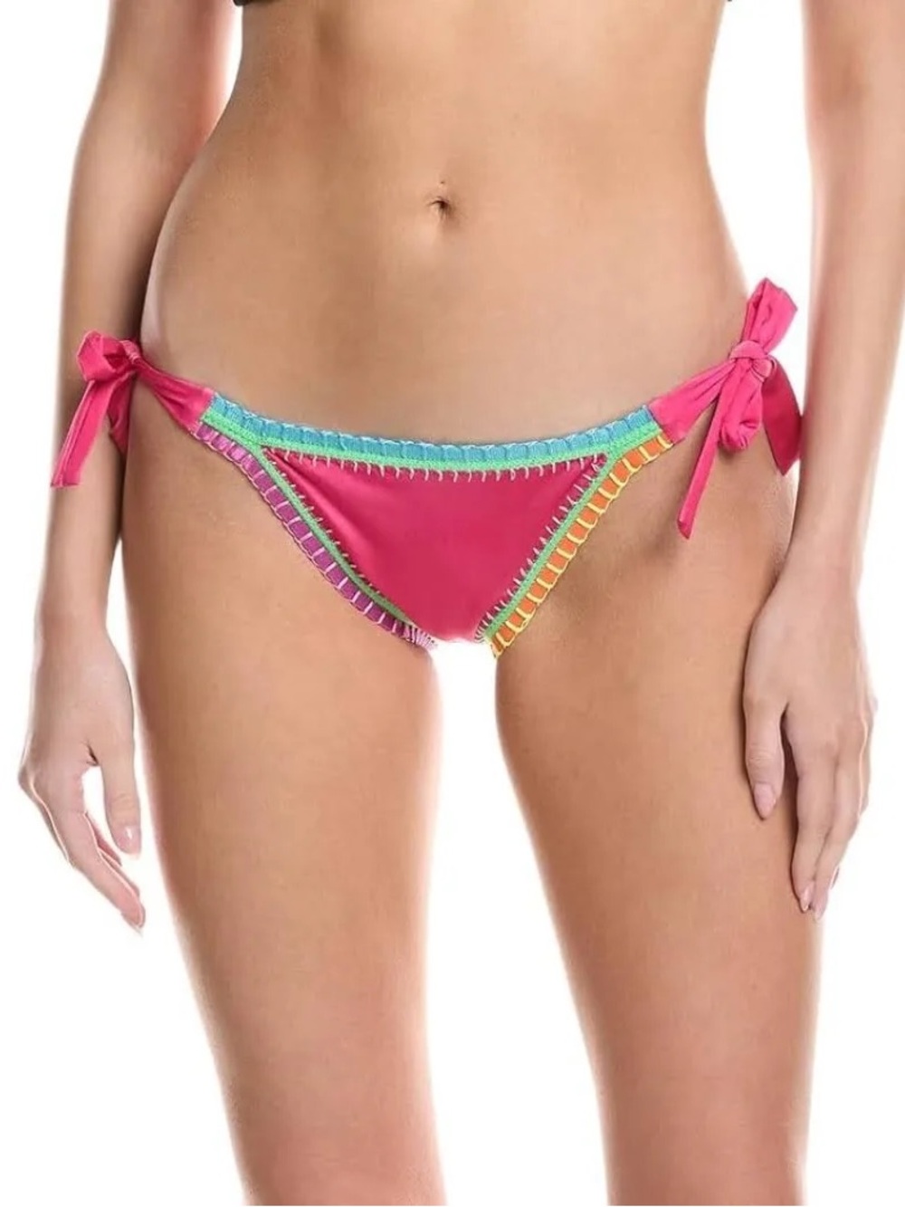 PQ Swim X Solange Ferrarini Crochet Trim Tie Bikini Bottom Pink Medium